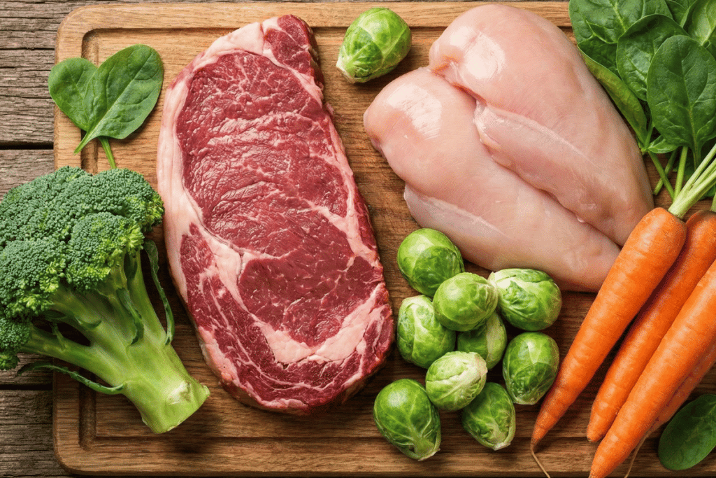 Fresh meat and vegetables