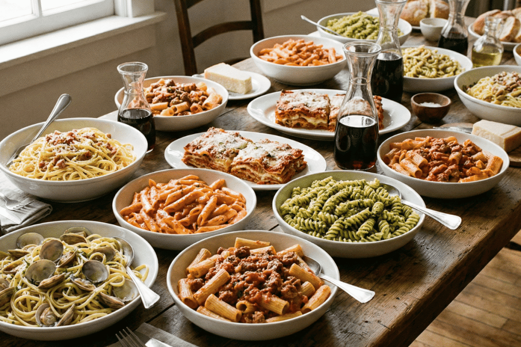 All kinds of pasta dishes