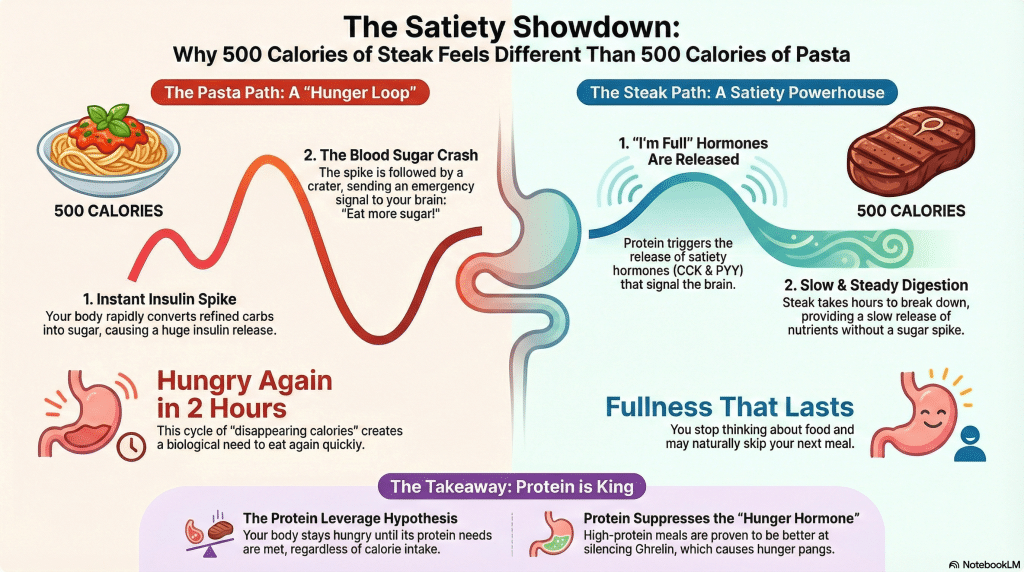 The Satiety Index: Why 500 Calories of Steak Feels Different Than 500 Calories of Pasta