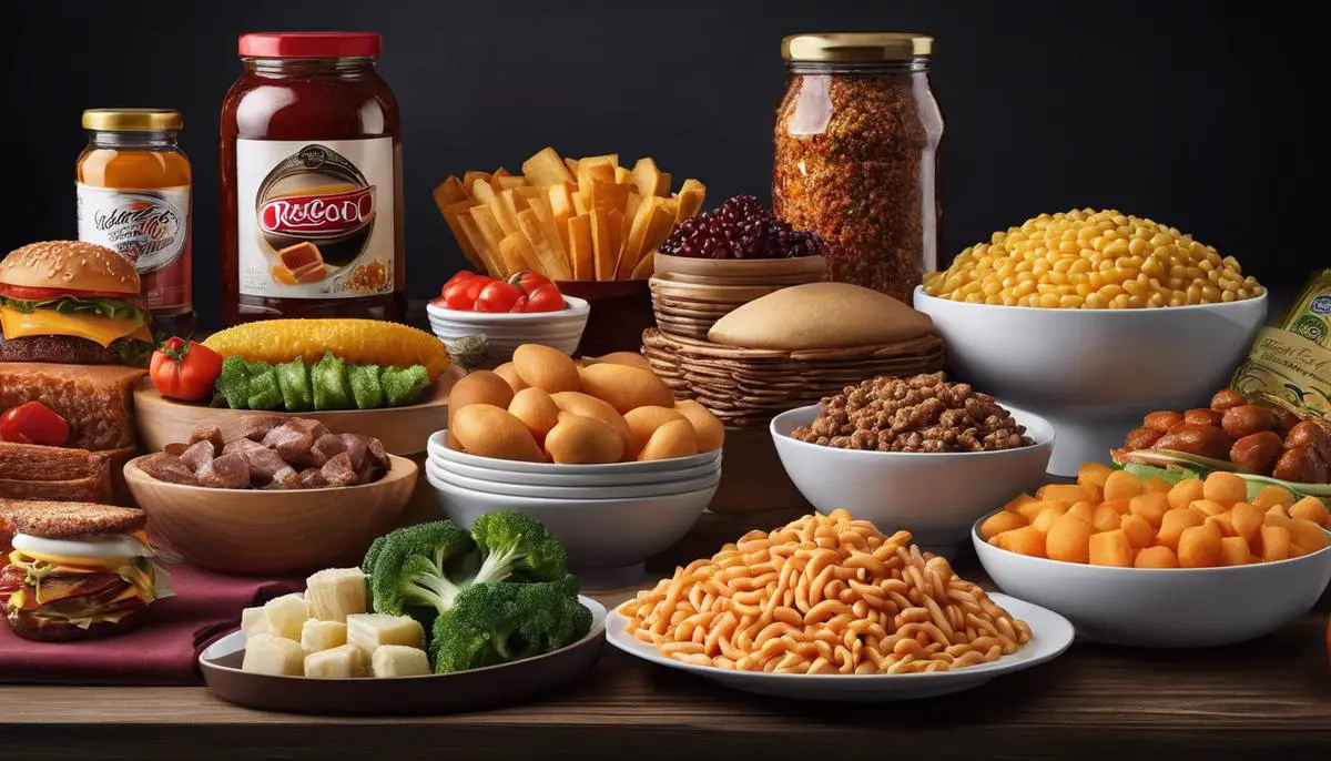 An image of a variety of ultra-processed foods displayed on a table